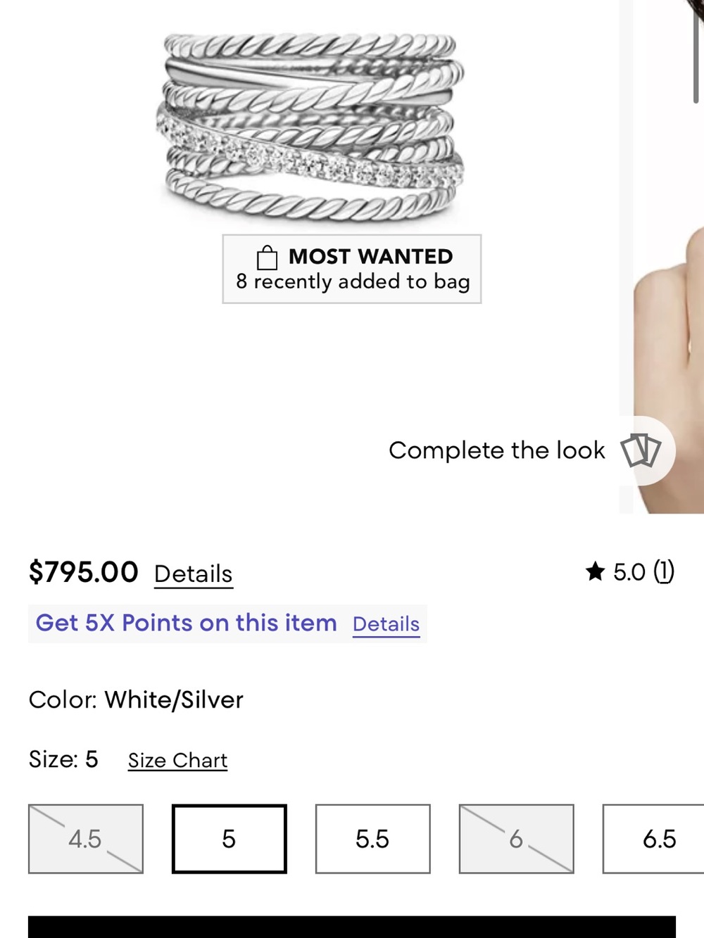 100% Authentic David Yurman Crossover Sterling Silver 925 & Diamonds Ring